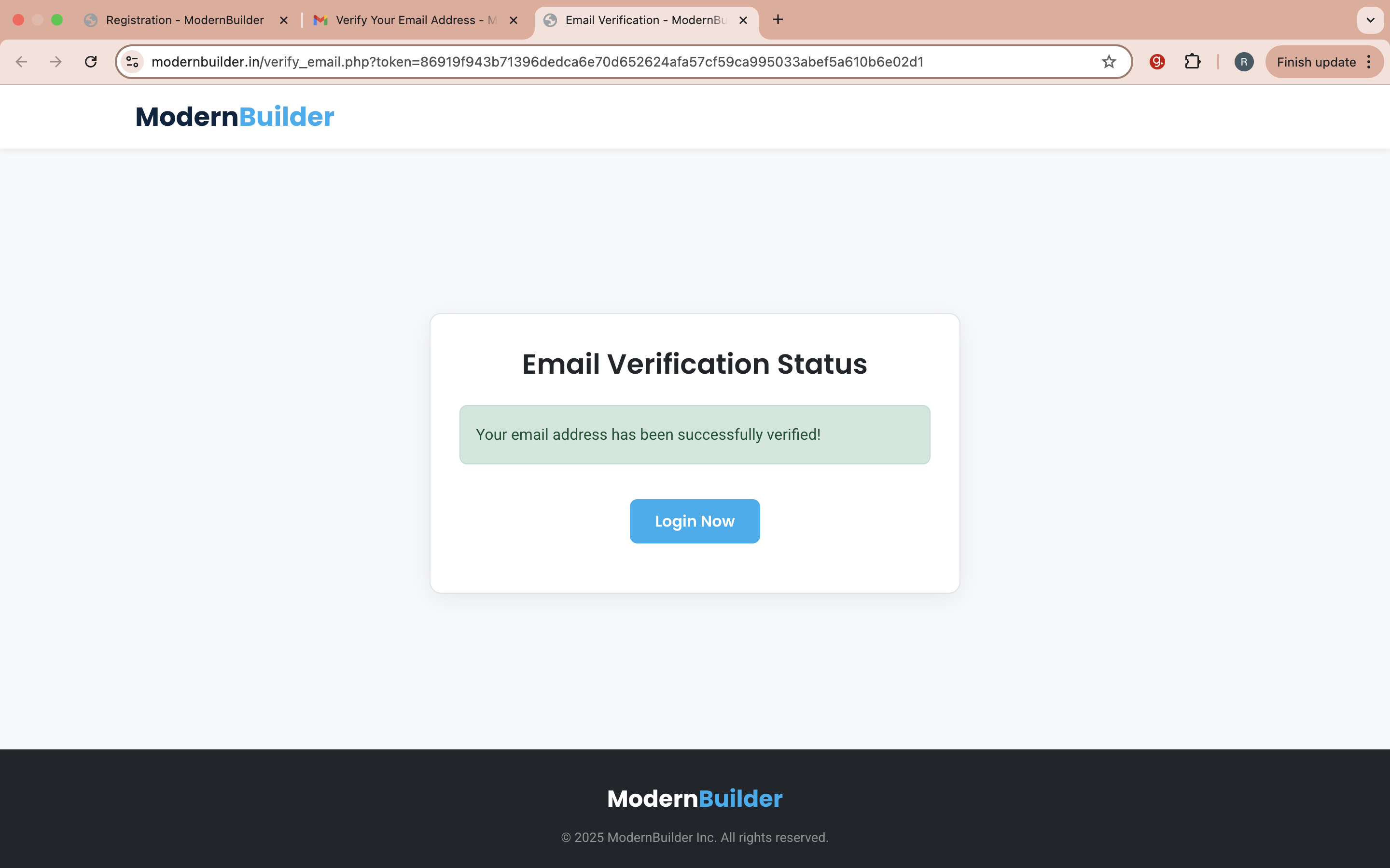 Successful email verification message